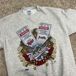 Vintage 1991 World Series Sweatshirt Salem Sportswear Men Large USA Braves Twins